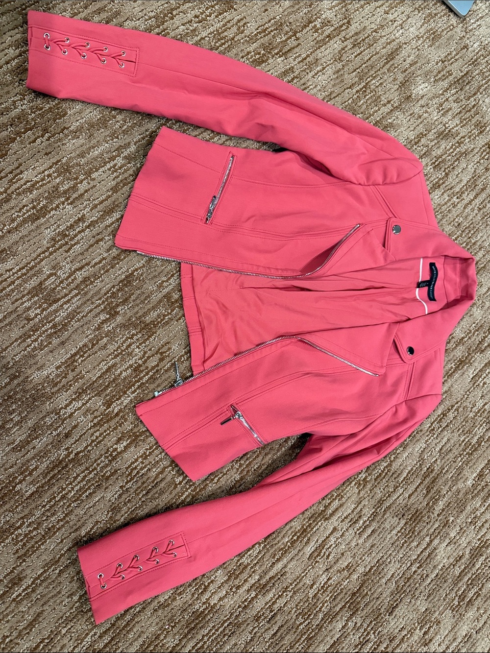 White House Black Market Coral Pink Moto Jacket